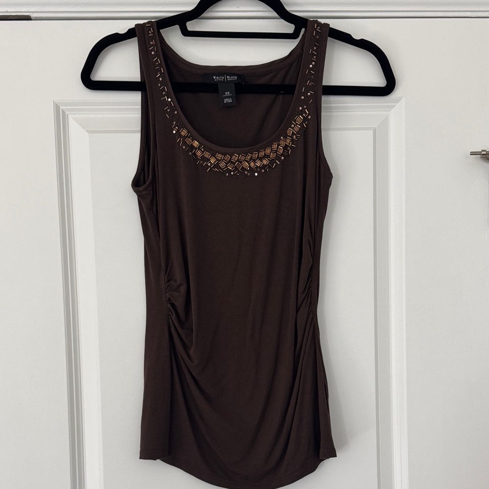 White House Black Market Brown Embellished Tank Top